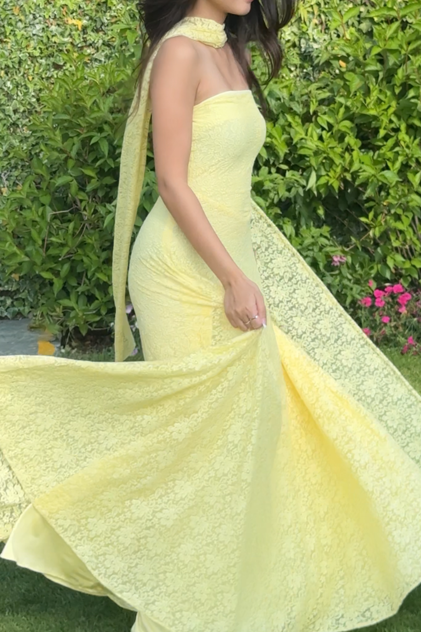 Butter Yellow Lace FLOW dress with dupatta