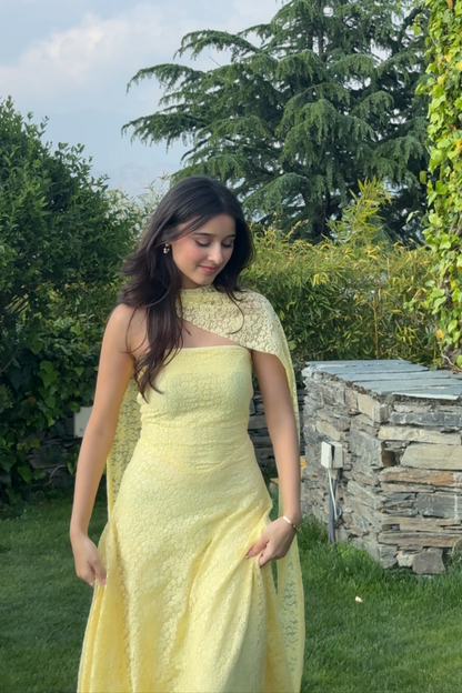 Butter Yellow Lace FLOW dress with dupatta