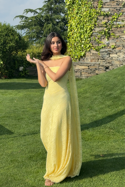 Butter Yellow Lace FLOW dress with dupatta