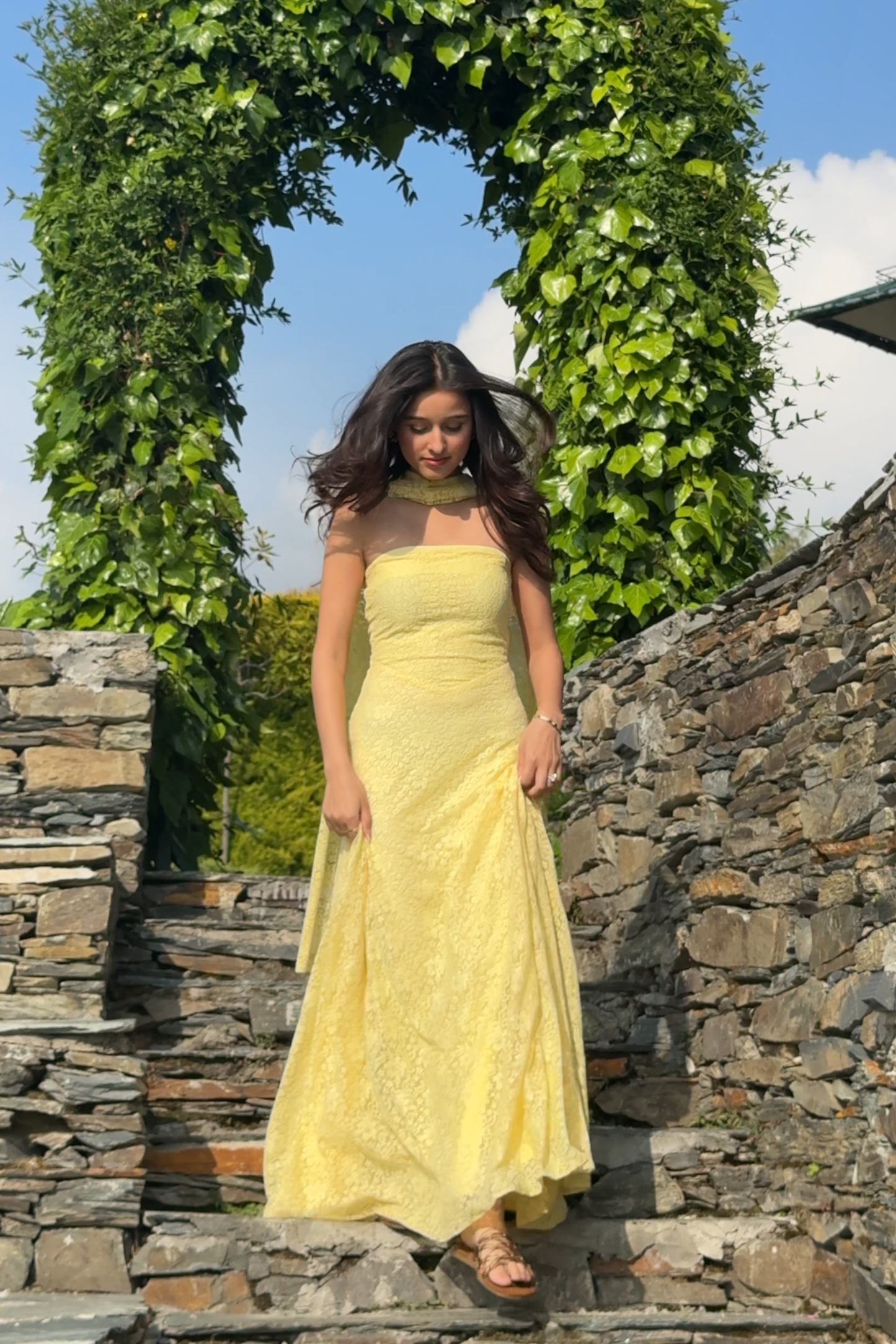 Butter Yellow Lace FLOW dress with dupatta