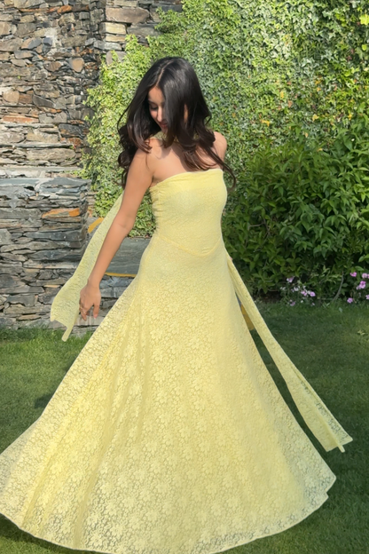 Butter Yellow Lace FLOW dress with dupatta