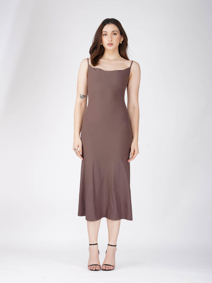 Brown Cowl Neck Dress - Glow Dress (Coco)