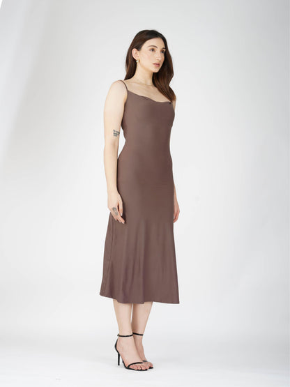 Brown Cowl Neck Dress - Glow Dress (Coco)
