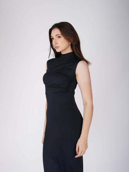 Black Collared Yoke Dress - Zephyr Dress (Onyx)
