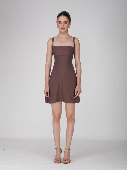 Brown Square Neck Dress - Shade Dress (Coco)