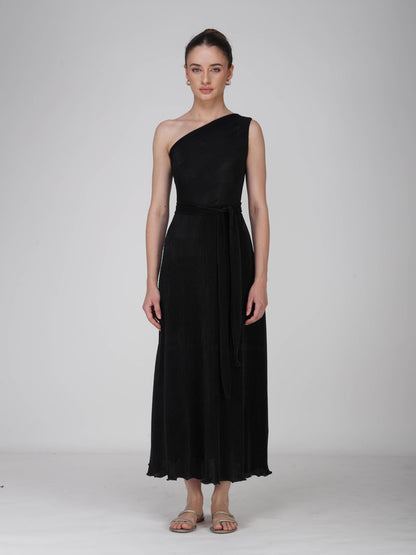 Black One-Shoulder Maxi Dress - Sun Dress (Onyx)
