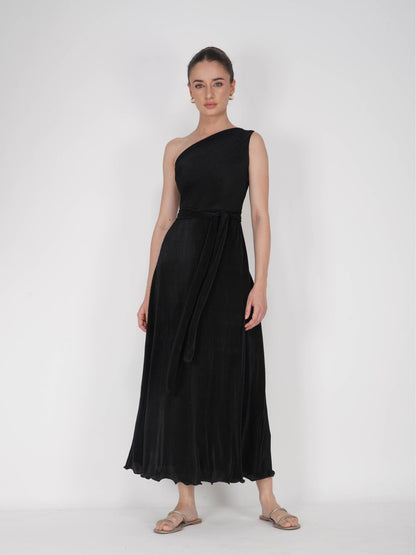 Black One-Shoulder Maxi Dress - Sun Dress (Onyx)