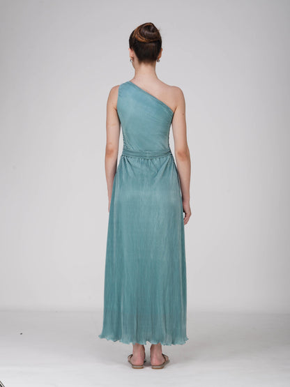 Blue One-Shoulder Maxi Dress - Sun Dress (Teal)