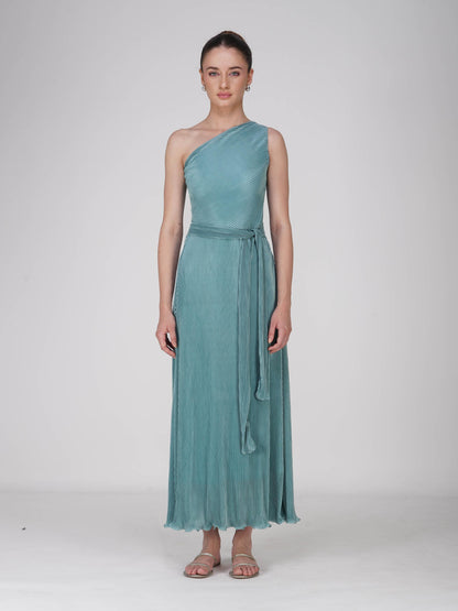 Blue One-Shoulder Maxi Dress - Sun Dress (Teal)