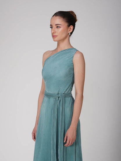 Blue One-Shoulder Maxi Dress - Sun Dress (Teal)