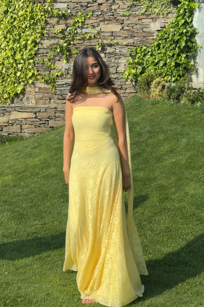 Butter Yellow Lace FLOW dress with dupatta