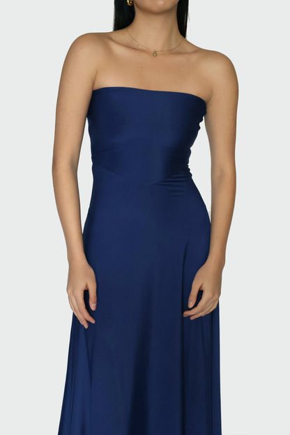 Blue Flare Tube Dress - Flow Dress (Navy)