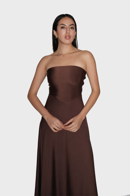 Brown Flare Tube Dress - Flow Dress (Coco)