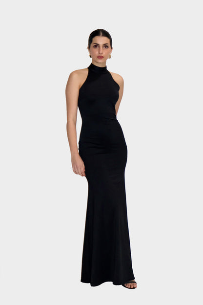 Black Long Halter Neck Maxi Dress - Ether Dress (Onyx)
