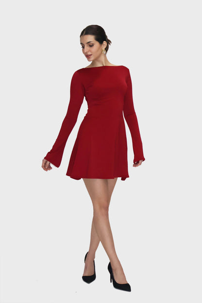 Red Short Flare Dress - Blair Dress (Cherry)