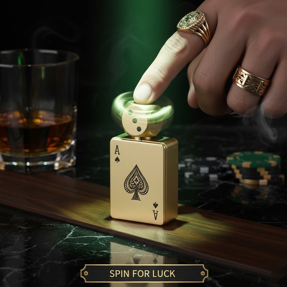 (Pack Of 2) CardDice Spinner Green Flame Lighter.( 5 Times Refill Liquid)