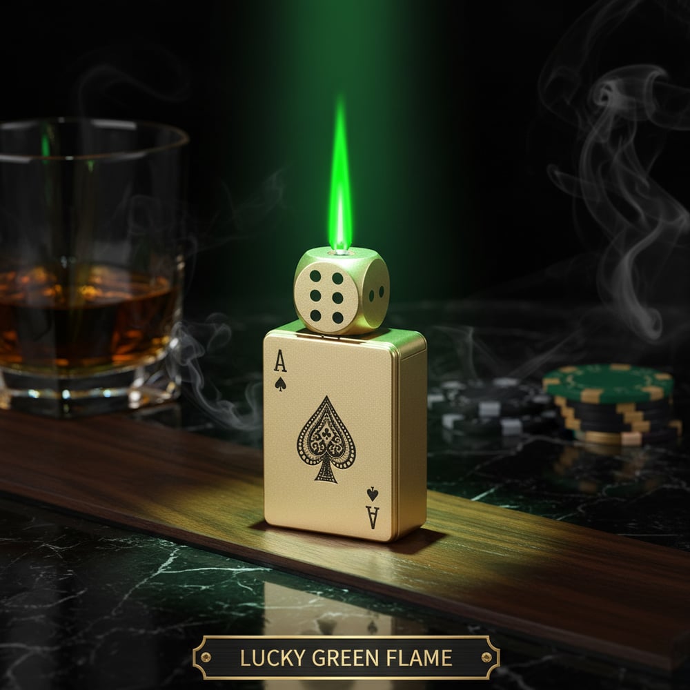 (Pack Of 2) CardDice Spinner Green Flame Lighter.( 5 Times Refill Liquid)