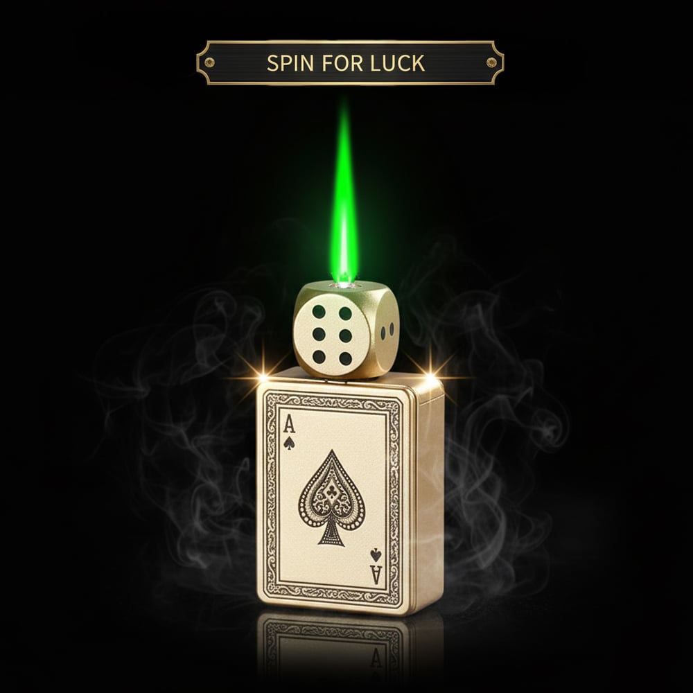 (Pack Of 2) CardDice Spinner Green Flame Lighter.( 5 Times Refill Liquid)